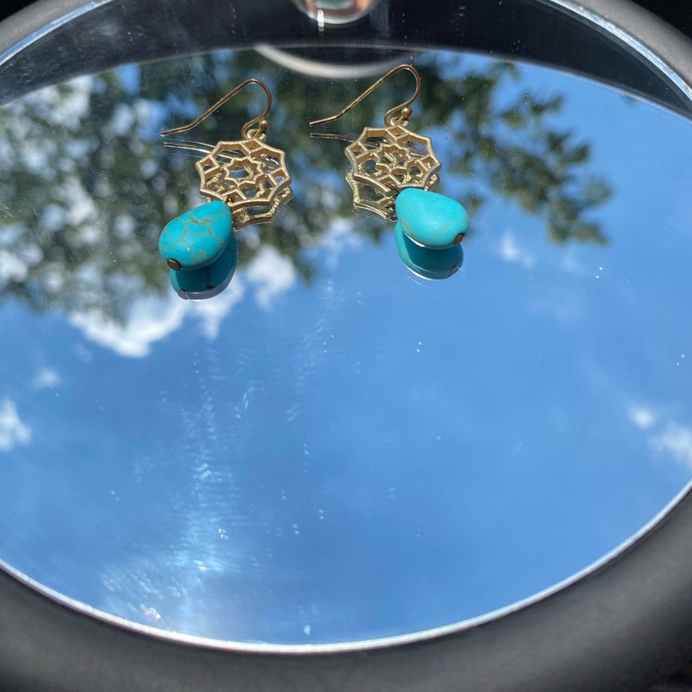 Gold & turquoise dangly earrings